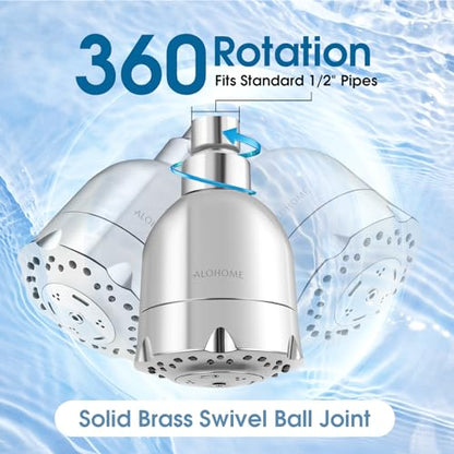 High Pressure Boosting Shower Head, ALOHOME 6 Powerful Spray Settings - Perfect for Low Water Pressure Homes, 3.6" Luxury Modern Chrome Finished Shower Head with 360° Adjustable Brass Ball Joint - color: Chrome