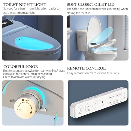XCQQ Electric Heated Bidet Toilet Seat with Remote, Elongated, X60L | Instant Warm Water, Heated Seat, Warm Air Drying, Slow Close Lid, LED Display, Nightlight