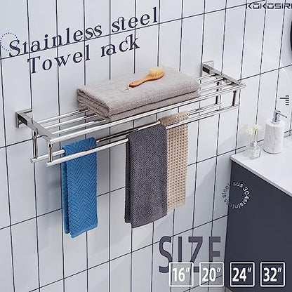 KOKOSIRI Bathroom Towel Rack Towel Holder 32 Inches Bath Towel Shelf with Double Towel Bars Wall Mounted, Polished Chrome Stainless Steel B6005CH-L32 - color: Polished Chrome, size: 32 Inch