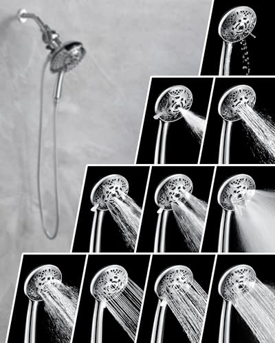 2 in 1 Shower Head with Handheld Combo High Pressure Chrome 2.5 GPM | 7.2" Rain Showerhead and 10 Spray Hand Held Shower, Adjustable Shower Angle, 59-inch Rotatable Stainless Steel Hose - color: Chrome, size: 2.5 GPM