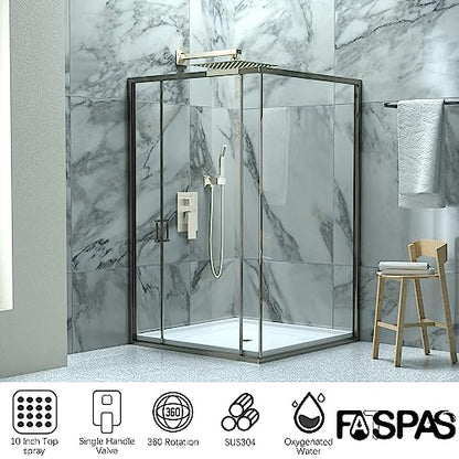 Brushed Nickel Shower System with 10-Inch Rain Showerhead and Handheld | Innovative air-injection technology for low pressure, high-flow rate up to 3.22 GPM ensuring powerful consistent stream - color: Brushed Nickel, style: 10"-Without Tub Spout