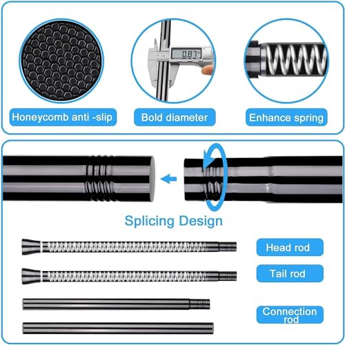 Shower Tension Curtain Rod Black 45 to 77 Inch Spring Tension Curtain Rod | Shower Rod Non Slip Shower Curtain Rod No Drilling 1pcs for Windows Adjustable Tension Rods of Curtain Window Closet Kitchen - color: Black, size: 45-77 inch 1pcs
