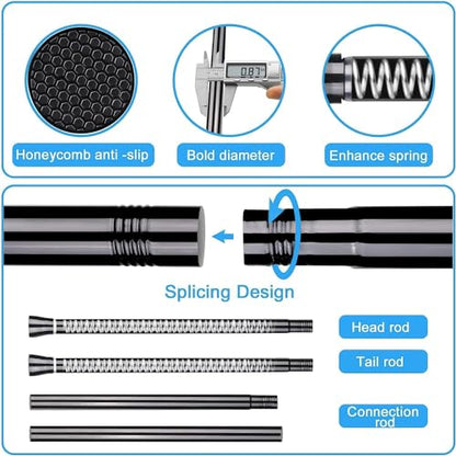 Shower Tension Curtain Rod Black 45 to 77 Inch Spring Tension Curtain Rod | Shower Rod Non Slip Shower Curtain Rod No Drilling 1pcs for Windows Adjustable Tension Rods of Curtain Window Closet Kitchen - color: Black, size: 45-77 inch 1pcs