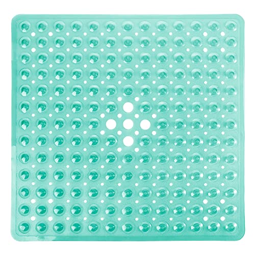 Yimobra Shower Stall Mat Non Slip, 21X21 Inch, Soft Square Bath Mat for Shower with Suction Cups and Drain Holes, Stall Floor Mats for Bathroom, Machine Washable, Bathroom Accessories, Clear Green - color: Clear Green, size: 21 x 21 inches