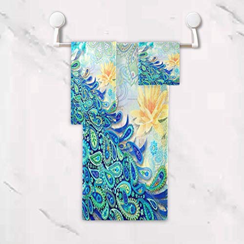 ALAZA Towels Set of 3 Peacock Hand Towel Bath Towel Washcloth Soft Thin Face Guest Towel Kitchen Tea Dish Towels Bathroom Decorations Housewarming Gifts - color: Multi07