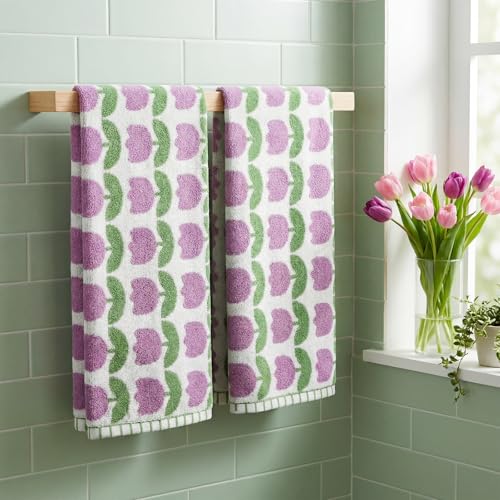 HunnmingRe 2 Pcs Tulip Hand Towels for Bathroom Purple Tulip 100% Cotton Decorative Bath Towel Set Soft Absorbent Floral Kitchen Cloths for Spring Bathroom Kitchen Housewarming Gifts, 14 x 29 Inch - color: Purple