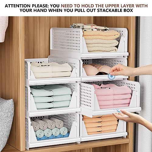 4 Pack Folding Closet Organizers Storage Box, Stackable Storage Bins, Plastic Drawer Basket Closet Storage for Wardrobe Cupboard Kitchen Bathroom Office White-4L | White Stackable Plastic Drawer Bins for Closets, Wardrobes, Kitchens, Bathrooms, Offices -