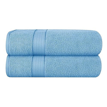 GLAMBURG 700 GSM Premium Cotton 2-Pack Oversized Extra Large Bath Sheet Set - 100% Combed Cotton - 2 Bath Sheets 35x70 - Luxury Hotel & Spa Quality - Durable Ultra Soft Highly Absorbent - Sky Blue - color: Sky Blue, size: 2 Pack 700 GSM Bathsheet