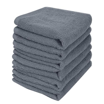 6 Pack 100% Cotton Wash Cloth, 12x12 Inch, Grey | Highly Absorbent, Soft Feel Fingertip Towels, Machine Washable, For Bathroom, Gym, Hotel, Spa and Kitchen