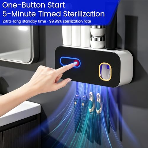 Toothbrush Holders for Bathrooms, Toothbrush Holder Wall Mounted with Toothpaste Dispenser, Wall Mounted Tooth Brushing Holder, Gift for Birthday & Holidays