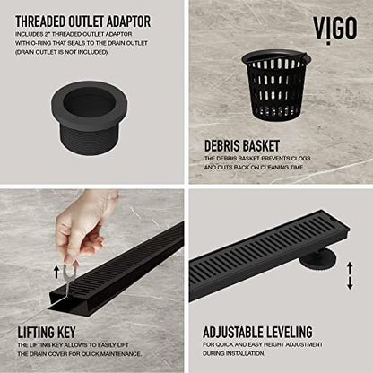 VIGO Elan 36 in. Linear Shower Drain in Matte Black - VG07003MB - color: Matte Black, size: 36 in.