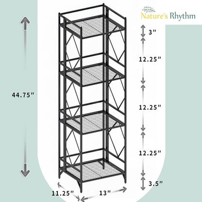 Nature's Rhythm 4-Tier Metal Storage Rack, Basement Storage Room Closet Shelving Utility Shelf Adjustable Garage Shelving Metal Shelving Unit (12.84 x 11.27 x 44.80inch, Black) - size: 4-Tier