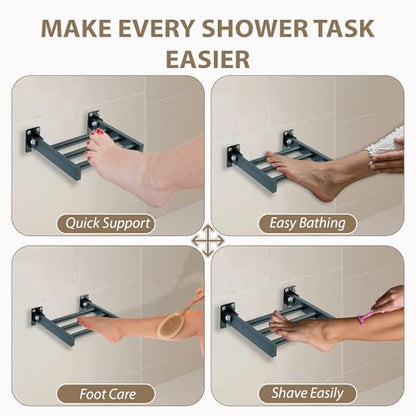 Shower Foot Rest and Shaving Pedestal - Wall Mount Folding Shower Ledge/Elevate Foot for Comfort/Safely Shave Legs and Wash Feet/Supports 200 lbs/ 304 Stainless/Matte Black/ 9”x 8” - color: Matte Black