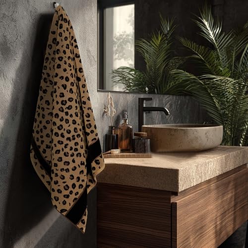 COTTON CRAFT Cheetah Bath Towel - 2 Pack 100% Cotton Animal Print Towels | Large 30x52 inches Leopard Africa Safari Jacquard Terry Towel - 550 GSM Soft Absorbent Luxurious Bathroom Shower Spa Towels - color: 2 Pack Bath Towel