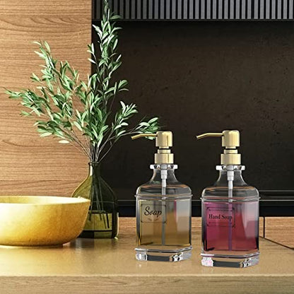 GLADPURE Soap Dispenser - 2 Pack, 18 Oz Antique Design Thick Glass Hand Soap Dispensers; with 304 Rust Proof Stainless Steel Pump, 6Pcs Clear Stickers, for Kitchen, Bathroom - Gold - color: Gold