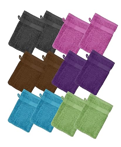 ZUPERIA Premium Bath Mitts - Pack of 12 (6 x 9 Inches) - 100% Cotton European Style Washcloths with Loop - Super Soft and Absorbant Bath Washcloths (Multicolor) - color: Multicolor