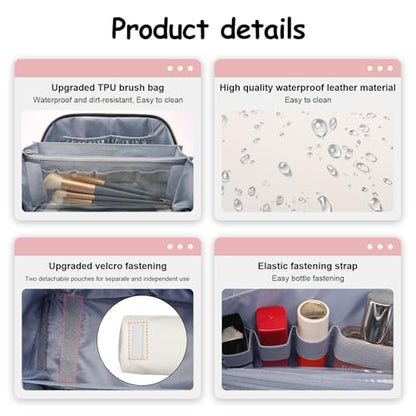 BOYATU Travel Makeup Bag Organizer Cosmetic Bag: 3 Pcs Set Make up Bags for Women with Handle - Waterproof Vegan Leather Toiletry Bags Travel Essentials Pouch with Compartments (A-08-White) - color: 02-D-White
