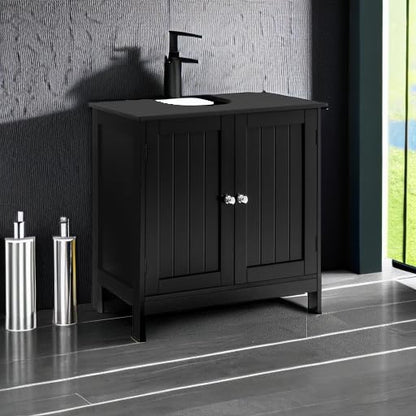 Iwell Pedestal Sink Storage Cabinet with 2 Doors and Shelf, Under Sink Cabinet, Bathroom Sink Cabinet with U-Shape, Black - color: Black Undersink
