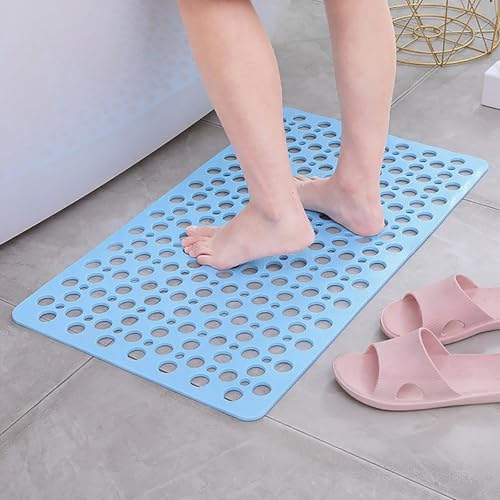 Bath Mat for Tub, 28 X 15 Inches Easy Clean Non Slip Machine Washable Large Bathroom Mat Set with Suction Cups and Drain Holes,Durable Grey Bath Mat for Home,Bathroom,Inside Shower Floor,Bathtub - color: Light Blue