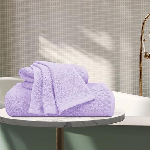 MyOwn Ultra Soft 3 Pack Cotton Towel Set, Contains a Bath Towels 28x55 inch, a Hand Towels 16x24 inch & a Wash Coths 12x12 inch, Ideal Everyday use, Compact & Lightweight - Purple - color: Purple, size: 3 Pack Set