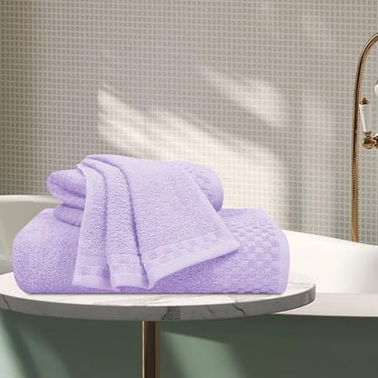 MyOwn Ultra Soft 3 Pack Cotton Towel Set, Contains a Bath Towels 28x55 inch, a Hand Towels 16x24 inch & a Wash Coths 12x12 inch, Ideal Everyday use, Compact & Lightweight - Purple - color: Purple, size: 3 Pack Set