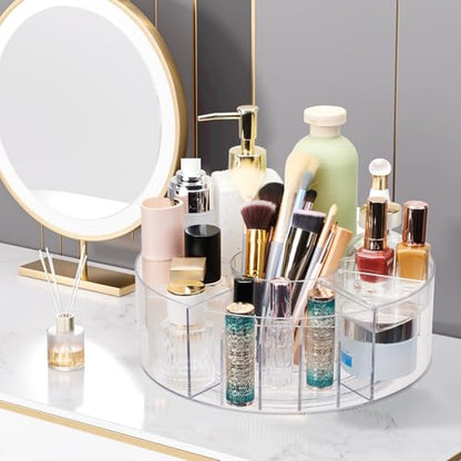 360 Rotating Makeup Organizer for Vanity, 10” Desk Acrylic Spinning Cosmetic Skincare Organizer Countertop, Large Clear Lazy Susan Round Organizer for Lotion, Lipsticks, Perfume, Brushes