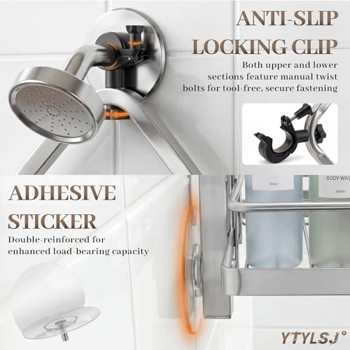 4-Tier Hanging Shower Caddy for Handheld Showerhead, Heavy-Duty Stainless Steel with Dual-Rotating Clamp, Silver - color: 4 Tier-Silver