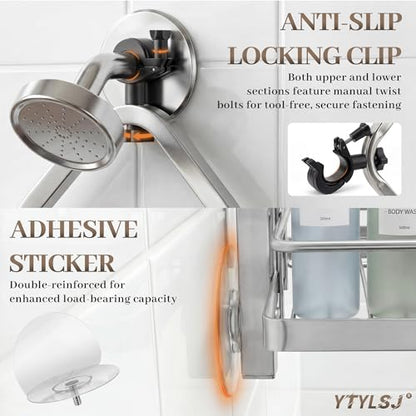 4-Tier Hanging Shower Caddy for Handheld Showerhead, Heavy-Duty Stainless Steel with Dual-Rotating Clamp, Silver - color: 4 Tier-Silver