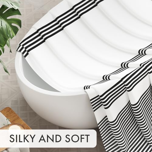 AmazerBath Long Shower Curtain, 72x78 Striped Black Fabric Shower Curtain Set with 12 Shower Curtain Hooks, Rustic Cloth Black and White Shower Curtain, Farmhouse Bathroom Shower Curtain Sets - color: A- Black Stripe +12 Metal Hooks, size: 72"W x 78"L (Pa