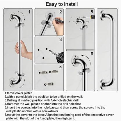 16 Inch Grab Bar 304 Stainless Steel Anti-Slip Bathroom Safety Handrail Wall Mount Assist Grip for Elderly Handicap Bathtub Shower Toilet,GB-4023-CP, Polished Chrome - color: Polished Chrome