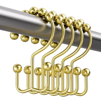 Gold Shower Curtain Hooks, 12PCS Rust-Resistant Metal Double Shower Curtain Rings for Curtain Rolling Shower Hooks, Shower Rings for Bathroom Shower Curtain Rod - color: Gold, style: Modern - Double Hooks