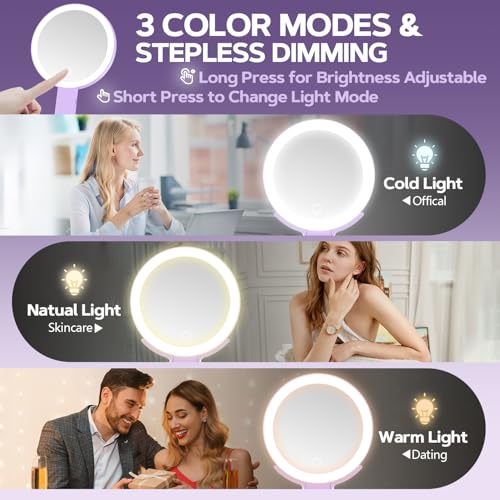 MIYADIVA Lighted Makeup Mirror, 30X Magnifying Mirror with Light, Hanging and Handheld Mirror with Handle, Purple - color: Purple