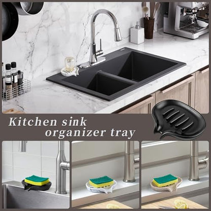 Self Draining Soap Dish for Shower & Bathroom Sink with Drain | Large Marble Resin Non Slip Soap Tray for Bar Soap, Kitchen Counter, Bathtub & Sink - color: 1 Pcak&b-linen