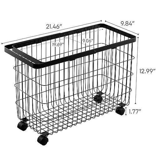 Yamazaki Home Tower Small Rolling Laundry Basket Metal Hamper Cart With Wheels And Handle, 14.8" - Steel - 9.8 Gallons, 35 Liters | Small metal laundry hamper cart features smooth-rolling wheels and a convenient built-in handle. Suits modern home storage.
