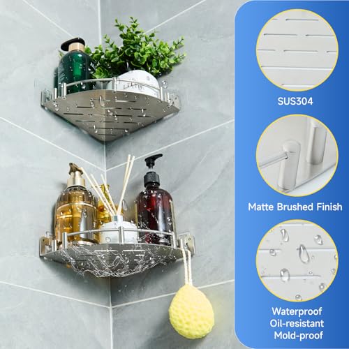 Shower Caddy Corner(1 Pack), 304 Stainless Steel,Integrated molding, High Weight Capacity,Wall mounted Bathroom Shelves with nail free adhesive, Suit for storage racks in bathrooms,Kitchens - size: 1Pack