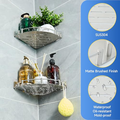 Shower Caddy Corner(1 Pack), 304 Stainless Steel,Integrated molding, High Weight Capacity,Wall mounted Bathroom Shelves with nail free adhesive, Suit for storage racks in bathrooms,Kitchens - size: 1Pack