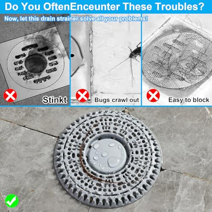 Shower Drain Hair Catcher, 2 Pack Premium Silicone Drain Protector & Shower Drain Cover, Shower Installation Kits for Flat Drains of Shower Room, Bathroom, Gray