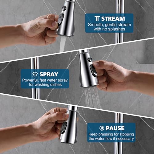 Kitchen Faucet Head Replacement 2 Modes with 12 Adapters, Pull Down Spray Head for Kitchen Faucet, Kitchen Sink Sprayer Replacement Compatible with Moen, American Standard, Kohler Faucets - color: Chrome-1