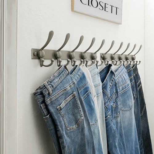 Coat Rack Wall Mount, Heavy Duty 12-Gauge Base vs Flimsy 1mm, Double-Thick Solid Anti-Snap Hooks, 16” Stud-Mount, Stainless Steel Hanger for Clothes Hat Entryway Closet Mudroom, Grey - color: Gray, size: L=17" (1pcs)