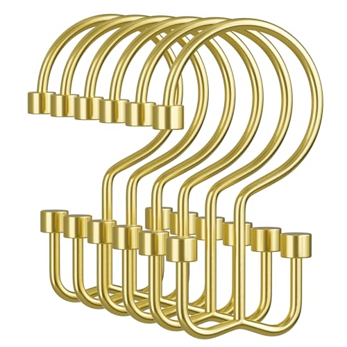 Gold Shower Curtain Hooks, 12PCS Minimalist Simple Double Shower Curtain Rings, Rust-Resistant Metal Shower Hooks, Cylinders Shower Rings for Bathroom Shower Rods Curtains - color: Gold, style: Cylinders - Double Hooks