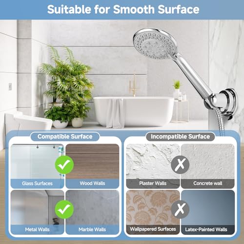 Shower Head Holder Suction, Chrome Removable Adjustable No-Drill | Strong Suction Hold, No-Drill Removable Mount, 5-Angle Tilt and 360° Swivel for Smooth Tile, Glass and Mirrors - style: Chrome