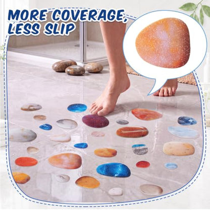 Fullhawl 30 Pcs Pebble Stone Non Slip Bathtub Stickers Colorful Pebble Stone Anti Slip Shower Stickers Shower Floor Nonslip Sticker Applique Adhesive Decals Treads with Scraper for Bathtub Bathroom - style: Pebble Stone
