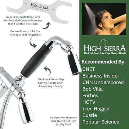 High Sierra® - Solid Lead-Free Metal 4-Way Combo CLASSIC™ Fixed and Handheld Shower Head with Hose. Run Separately or Both at Full Flow - 1.8 GPM per Shower Head - Brushed Nickel Finish - color: Nickel, size: 1.8 GPM