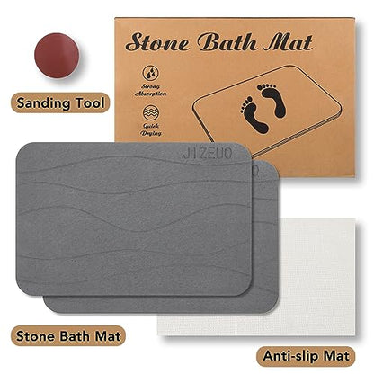 Stone Bath Mat, Diatomaceous Earth Shower Mat, Non-Slip Super Absorbent Quick Drying Bathroom Floor Mat，2 Pack, Grey - color: Gery