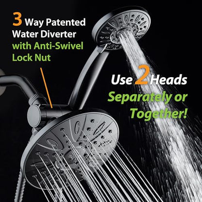AquaDance 7" Premium High Pressure 3-way Rain & Handheld Shower Head Combo | Enjoy Luxury 7-inch Showerhead & 6-mode Hand Shower Separately or Together! Premium Stainless Steel Hose - Black - color: Matte Black, size: 2.5 Gallons Per Minute