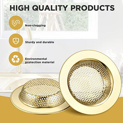 2 Pcs Sink Strainer Stainless Steel Kitchen Sink Drain Strainer Basket Cover Mesh Hair Food Catcher, Large Wide Rim of 4.4 Diameter(Gold) - color: Gold