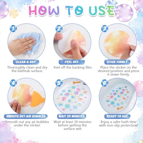 Fullhawl 30 Pcs Watercolor Bubble Non Slip Shower Stickers, Bathtub Safety | 30 Watercolor Bubble Designs, Colorful Non Slip Texture, Easy Application Creates a Fun and Safer Bath Time Space - style: Watercolor Bubble