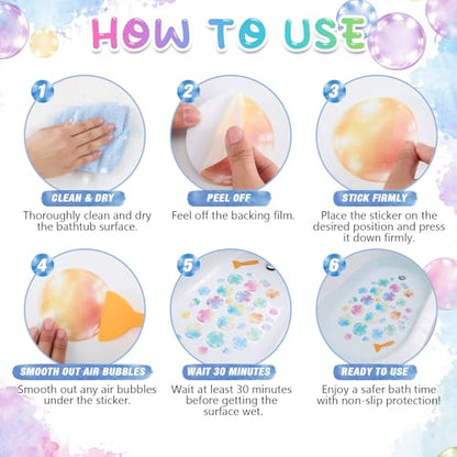 Fullhawl 30 Pcs Watercolor Bubble Non Slip Shower Stickers, Bathtub Safety | 30 Watercolor Bubble Designs, Colorful Non Slip Texture, Easy Application Creates a Fun and Safer Bath Time Space - style: Watercolor Bubble