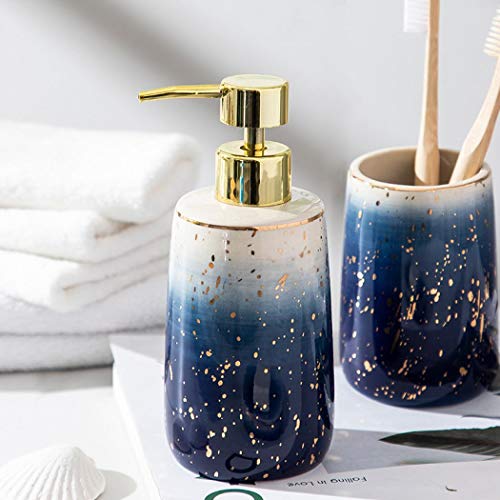 Ceramic Bathroom Accessories Set Gradient Blue 4 Pieces | Includes 2 Gargle Cups, 1 Soap Dish, 1 Ceramic Storage Jar, Suitable For Bathroom - color: Blue Set of 4