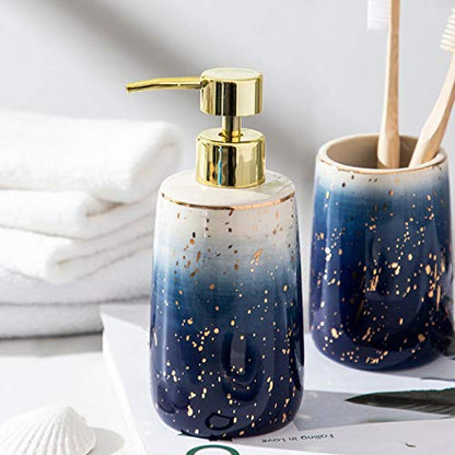 Ceramic Bathroom Accessories Set Gradient Blue 4 Pieces | Includes 2 Gargle Cups, 1 Soap Dish, 1 Ceramic Storage Jar, Suitable For Bathroom - color: Blue Set of 4